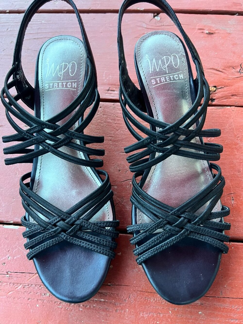 Impo Stretch Black Strappy Slingback Kitten Heel Dress Sandals‎ 6.5M